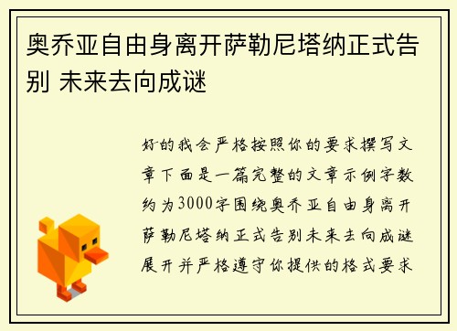奥乔亚自由身离开萨勒尼塔纳正式告别 未来去向成谜